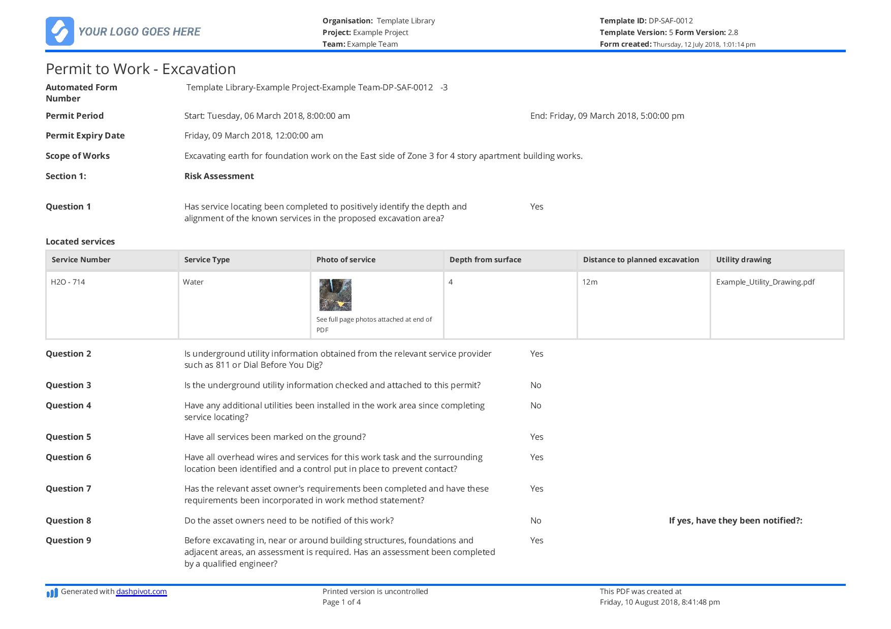 Excavation permit template