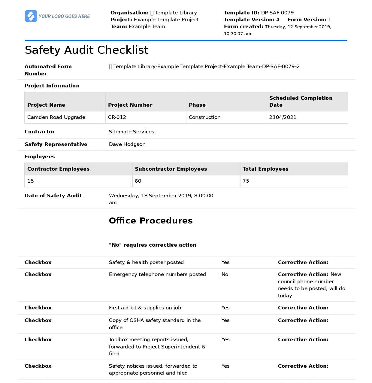 Safety audit document export