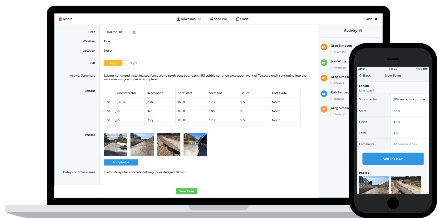 Construction daily reporting app